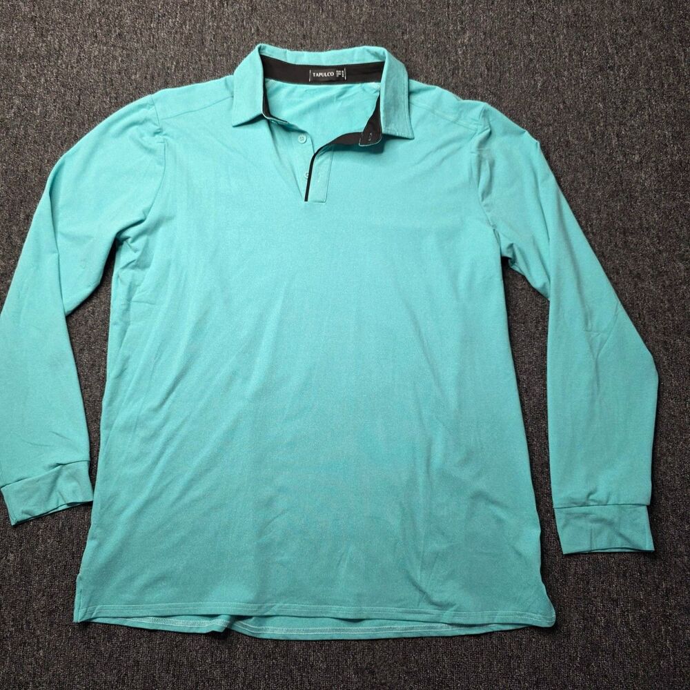 Tapulco Polo Shirt Mens XL Aqua Blue Long Sleeve Casual Pullover